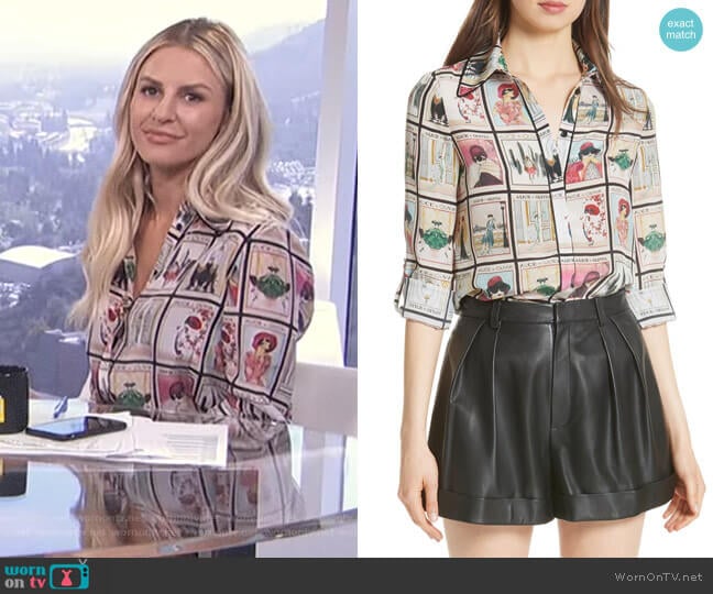 WornOnTV: Morgan’s vintage print shirt on E! News Daily Pop | Morgan ...