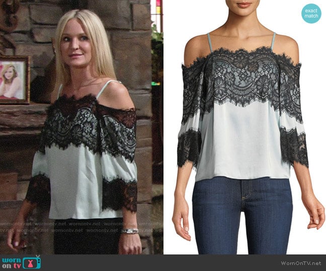 Alice + Olivia Oralia Blouse worn by Sharon Newman (Sharon Case) on The Young and the Restless