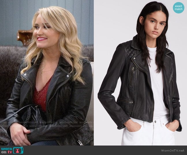 All Saints Cargo Leather Biker Jacket worn by Gabi Diamond (Emily Osment) on Young & Hungry