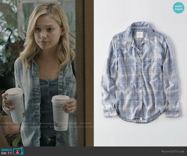 American Eagle Washed Plaid Boyfriend Shirt worn by Tandy Bowen (Olivia Holt) on Cloak and Dagger