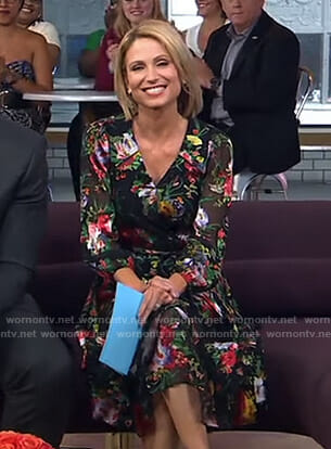Amy’s black floral wrap dress on Good Morning America