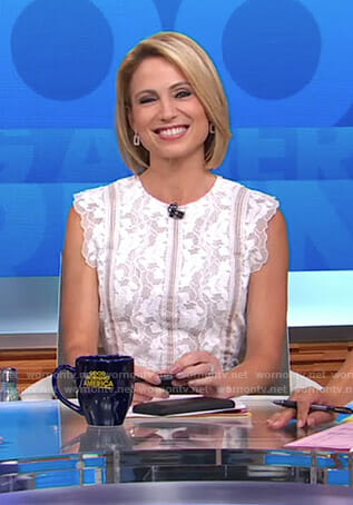 Amy’s white and black lace detail jumpsuit on Good Morning America