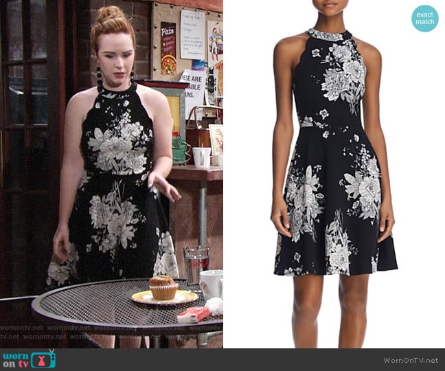 Aqua Scalloped Floral Print Dress worn by Mariah Copeland (Camryn Grimes) on The Young and the Restless