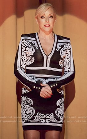 Jacqueline's black and white v-neck embroidered dress on Unbreakable Kimmy Schmidt