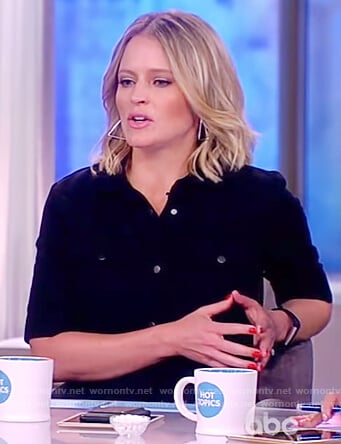 Sara’s black button front jumpsuit on The View