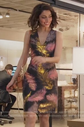 Delia's black feather print dress on Girlfriends Guide to Divorce