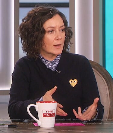 Sara’s black embroidered heart sweater on The Talk