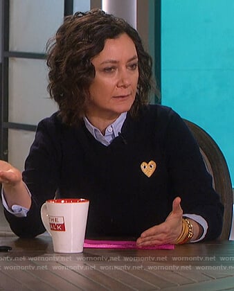 Sara’s black embroidered heart sweater on The Talk