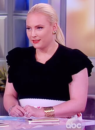 Meghan’s black metallic top and floral midi skirt on The View