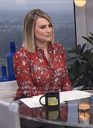 Carissa’s red floral blouse on E! News Daily Pop