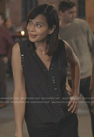 Cassie’s black ring detail sleeveless top on Good Witch