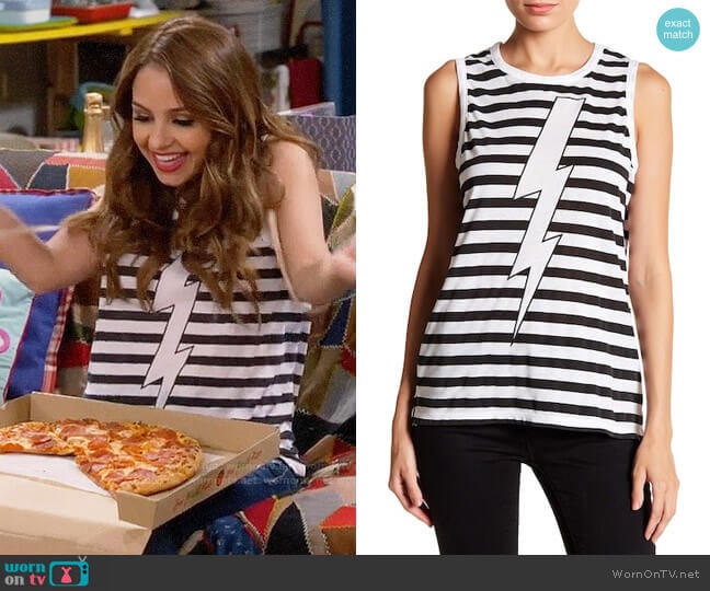 Chaser Stripe Lightning Bolt Tank worn by Sofia Rodriguez (Aimee Carrero) on Young and Hungry