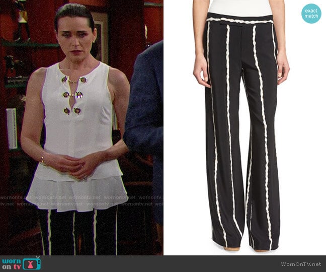 Derek Lam 10 Crosby Striped Silk Wide-Leg Trousers worn by Quinn Fuller (Rena Sofer) on The Bold and the Beautiful