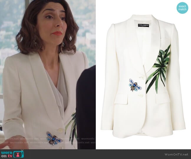 Banana Leaf Patch Blazer by Dolce & Gabbana worn by Delia (Necar Zadegan) on Girlfriends Guide to Divorce