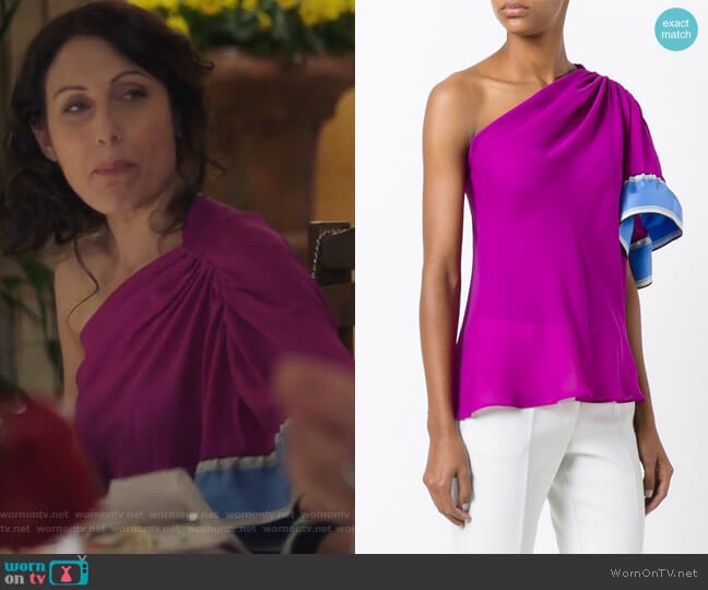 One-Shoulder Blouse by Emilio Pucci worn by Abby McCarthy (Lisa Edelstein) on Girlfriends Guide to Divorce