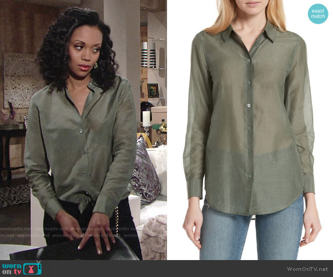 Equipment Essential Cotton & Silk Shirt  worn by Hilary Curtis (Mishael Morgan) on The Young & the Restless
