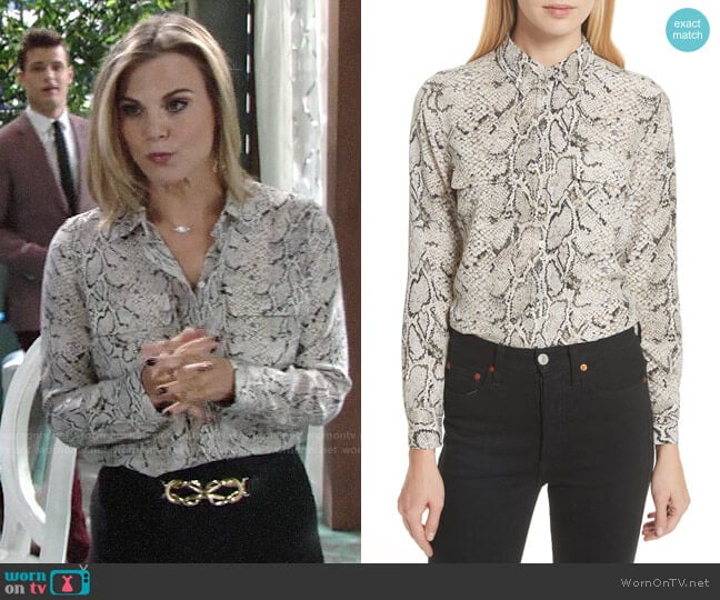 Equipment Slim Signature Python Print Shirt worn by Phyllis Newman (Gina Tognoni) on The Young and the Restless