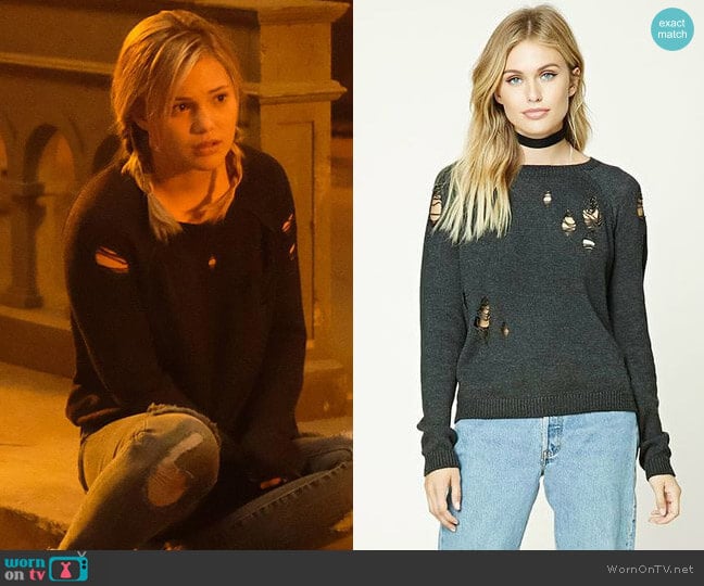 Forever 21 Contemporary Distressed Sweater worn by Tandy Bowen (Olivia Holt) on Cloak and Dagger