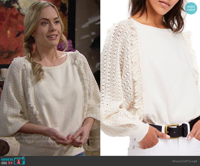 Free People Faff & Fringe Sweater worn by Hope Logan (Annika Noelle) on The Bold and the Beautiful