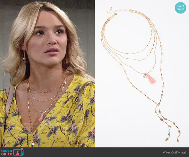 Free People Tiny Tassel Necklace worn by Summer Newman (Hunter King) on The Young & the Restless