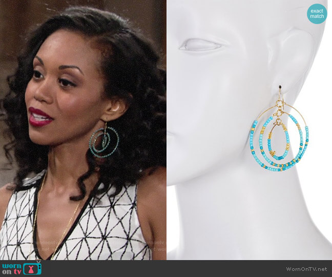 Free Press Seed Bead Multi Layer Open Hoop Dangle Earrings worn by Hilary Curtis (Mishael Morgan) on The Young and the Restless