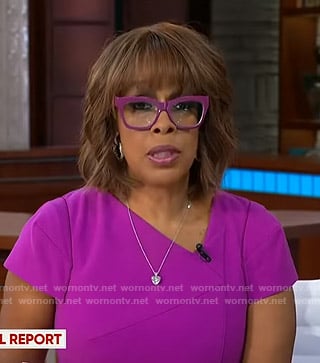 Gayle’s purple asymmetric neck dress on CBS This Morning