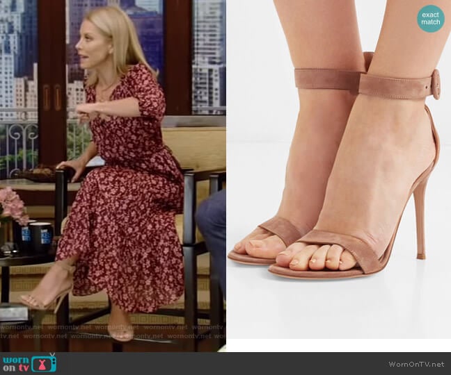 Portofino Suede Sandals by Gianvito Rossi worn by Kelly Ripa on Live with Kelly and Mark