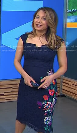 Ginger’s navy floral embroidered lace dress on Good Morning America