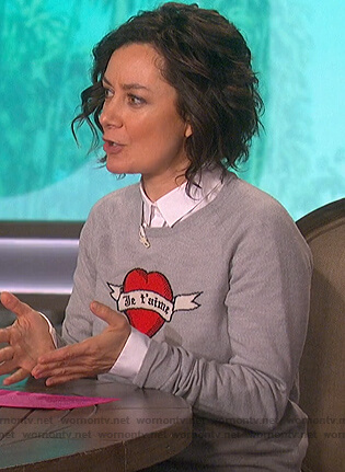 Sara’s gray heart print sweater on The Talk