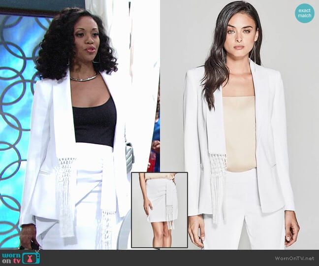 Guess Carlita Fringe Blazer and Skirt worn by Hilary Curtis (Mishael Morgan) on The Young and the Restless