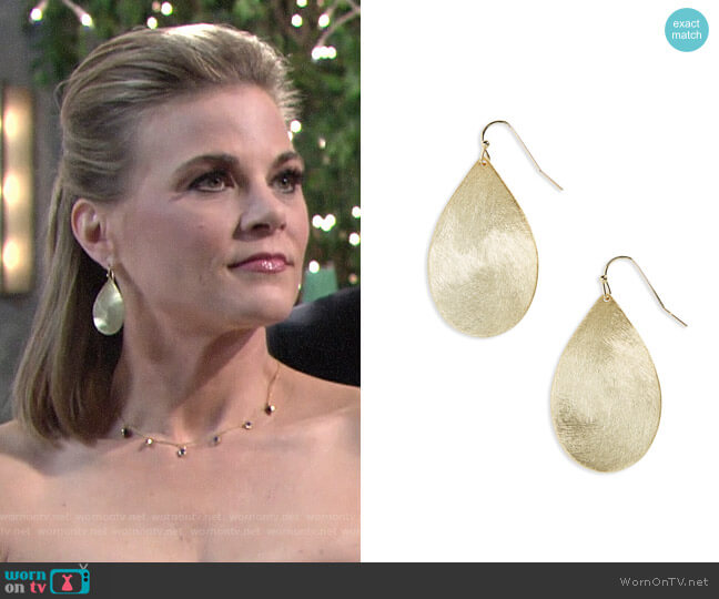 Halogen Large Brushed Teardrop Earrings worn by Phyllis Newman (Gina Tognoni) on The Young & the Restless