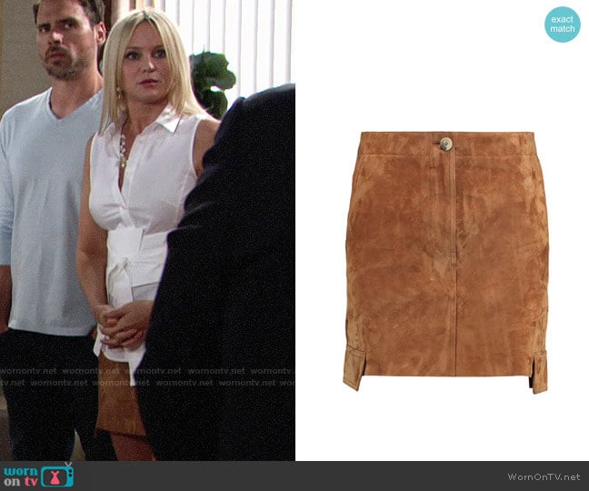 Helmut Lang Suede Mini Skirt worn by Sharon Newman (Sharon Case) on The Young and the Restless