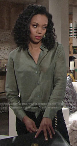 Hilary’s green button down shirt on The Young and the Restless
