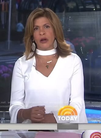 Hoda’s white choker neck top with bell sleeves on Today