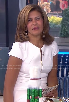 Hoda’s white zip front v-neck dress on Today