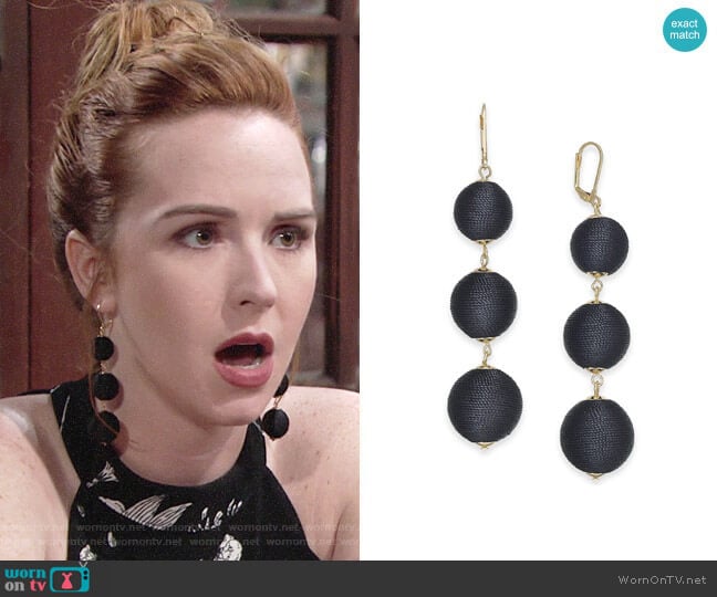 INC International Concepts Gold-Tone Wrapped Ball Triple Drop Earrings worn by Mariah Copeland (Camryn Grimes) on The Young and the Restless