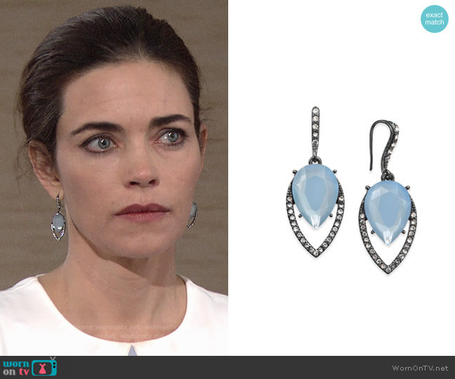 INC International Concepts Hematite-Tone Pavé & Blue Stone Drop Earrings worn by Victoria Newman (Amelia Heinle) on The Young and the Restless