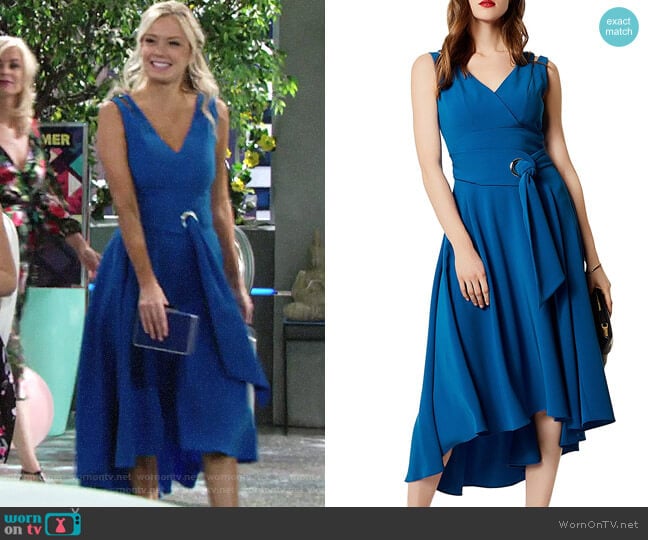 Karen Millen Belted High/Low Midi Dress worn by Abby Newman (Melissa Ordway) on The Young and the Restless