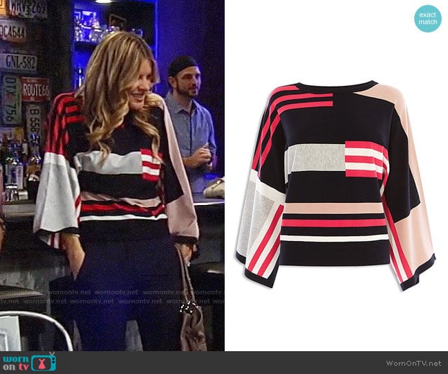 Karen Millen Striped Color-Block Sweater worn by Nina Reeves (Michelle Stafford) on General Hospital