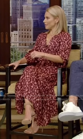 Kelly’s red floral ruffled dress on Live With Kelly and Ryan