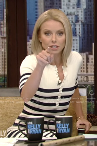 Kelly's white striped ribbed dress on Live with Kelly and Ryan