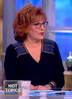 Joy’s black embroidered v-neck blouse on The View