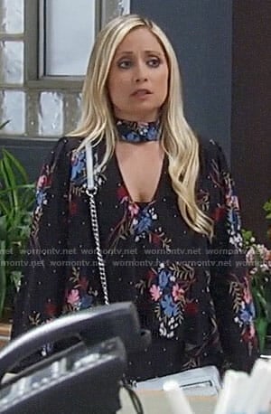 Lulu’s floral choker neck top on General Hospital