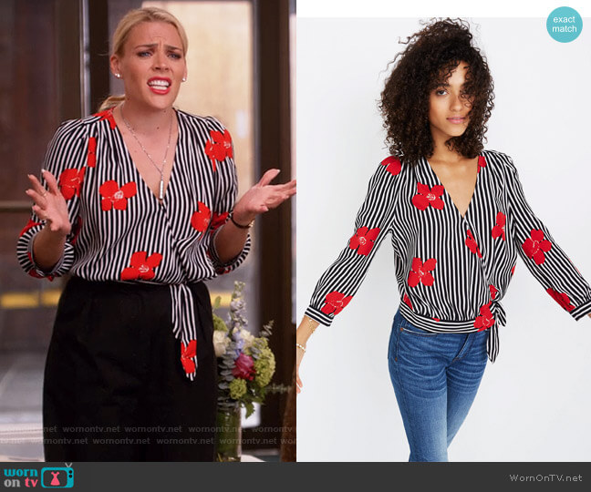 Wrap Top in Candied Orchids by Madewell worn by Busy Phillipps on Unbreakable by Kimmy Schmidts