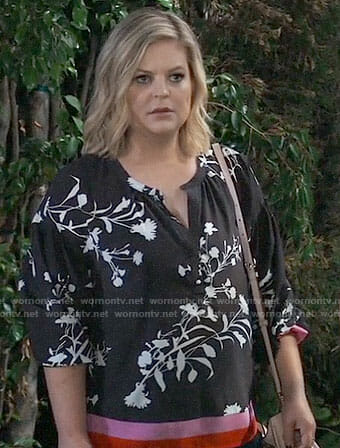 Maxie's black floral top with pink trim on General Hospital