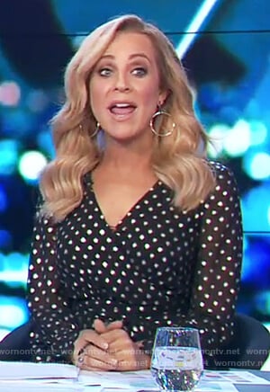 Carrie’s black metallic dotted dress on The Project