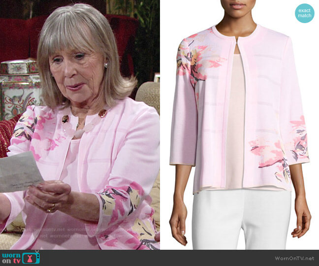 Misook 3/4-Sleeve Floral-Print Open Jacket worn by Dina Mergeron (Marla Adams) on The Young and the Restless