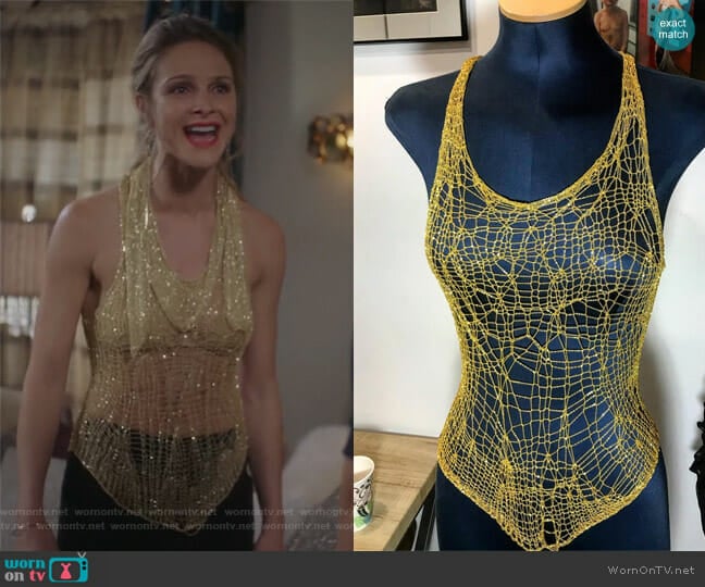 Metallic Spiderweb Top by Natalia Fedner Design worn by Phoebe Wells (Beau Garrett) on Girlfriends Guide to Divorce