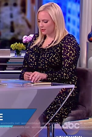 Meghan’s navy metallic ruffle dress on The View