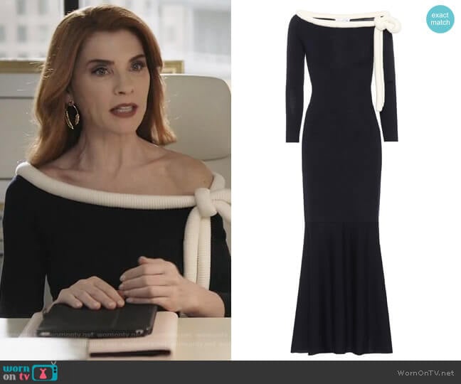 Long-sleeved wool dress by Oscar de la Renta worn by Kitty Montgomery (Julianna Margulies) on Dietland